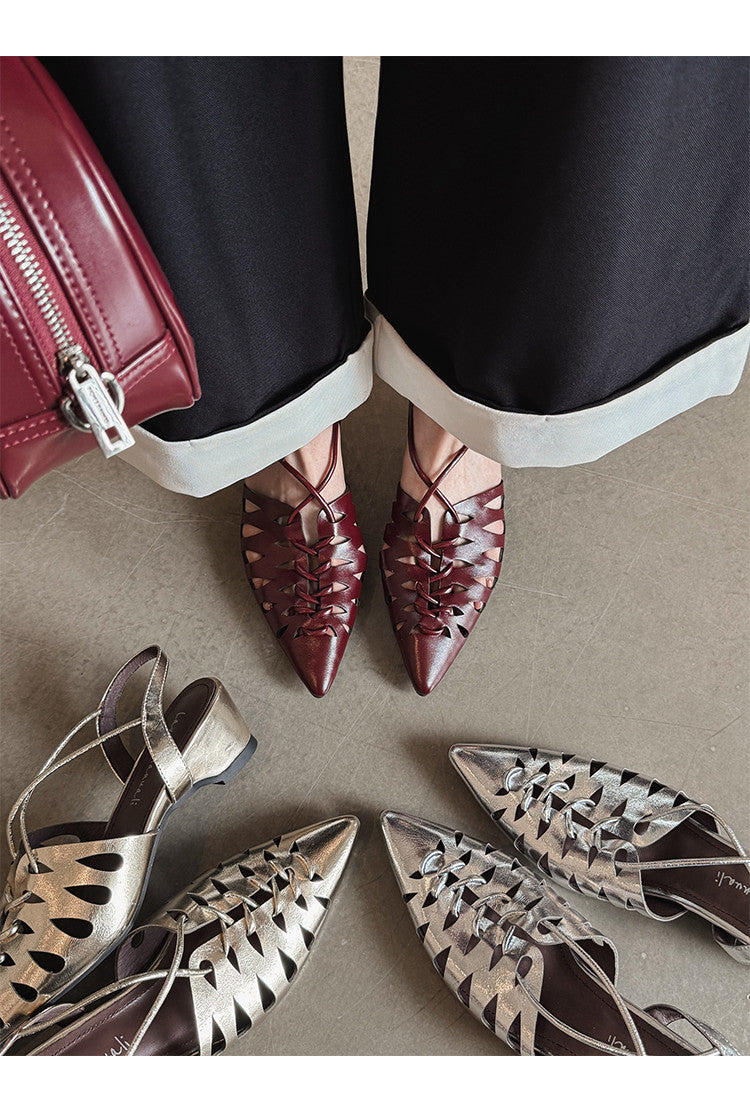 Karin Luna Braided Style ~Cross-woven Pointed Toe Closed-toe Sandals