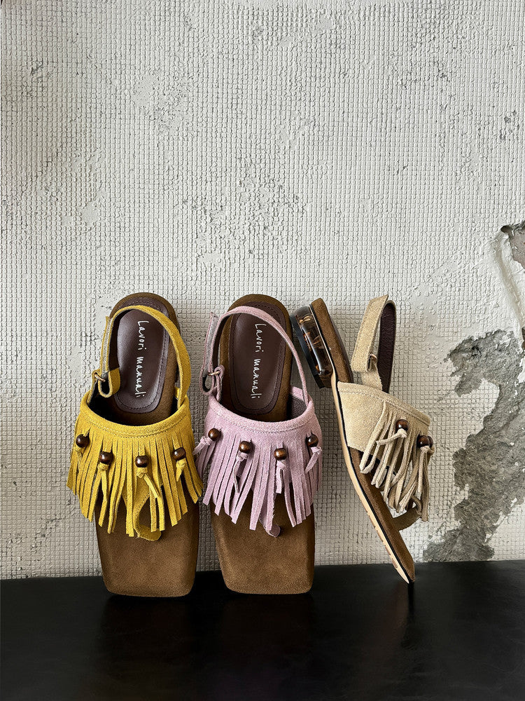 Karin Luna  Tassel Series~Spot Goods  In-stock Clip-toe Square Toe Sandals