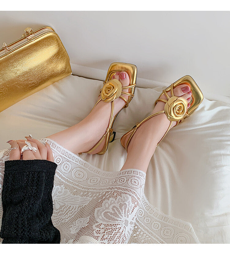 Karin Luna Exquisite Camellia ~French Retro Open-Toe Sandals