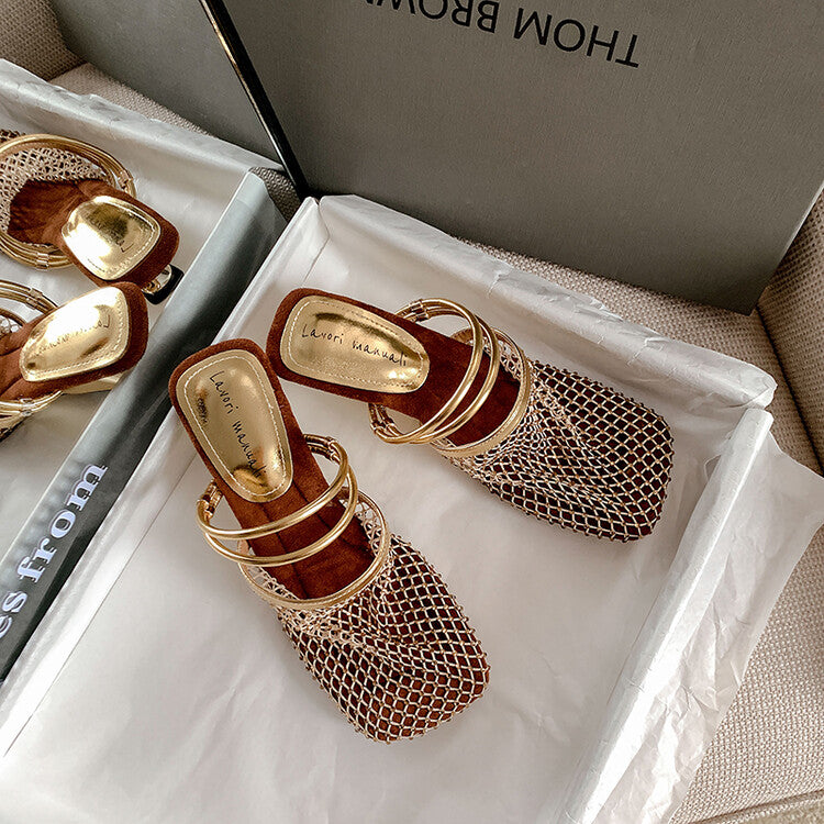 Karin Luna Highlights Fairness~In stock  Closed-Toe Diamond Mesh Unisex Convertible Sandals