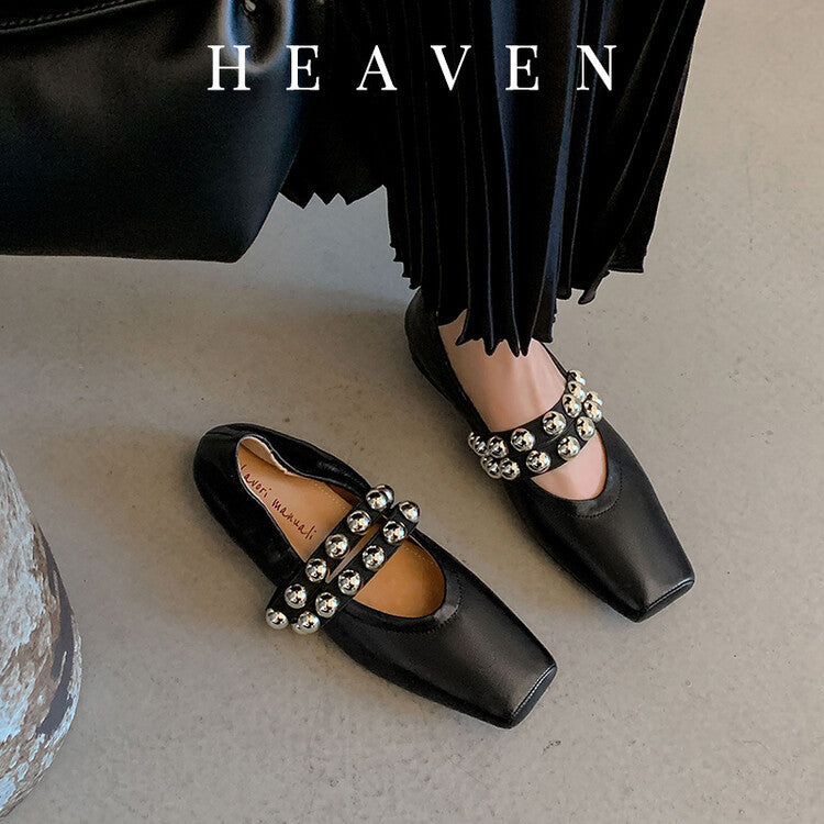 Karin Luna In Stock Spot Goods  Pig Nose Metal Strap Super Soft Granny Full Leather Mary Jane Shoes