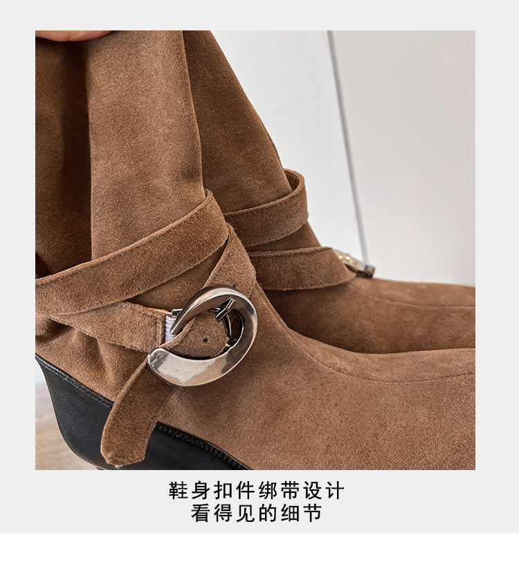 Karin Luna In Stock Spot Goods  Belt Buckle High Heel Large Tube Small Short Boots