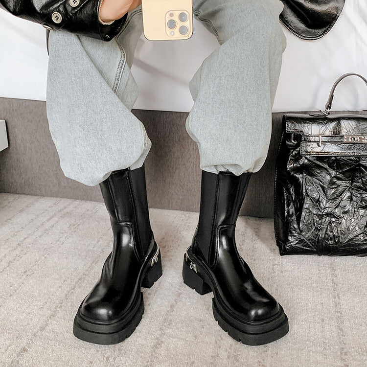 Karin Luna da Brand Series~Rear Metal Decoration Thick Sole Stretch Boots