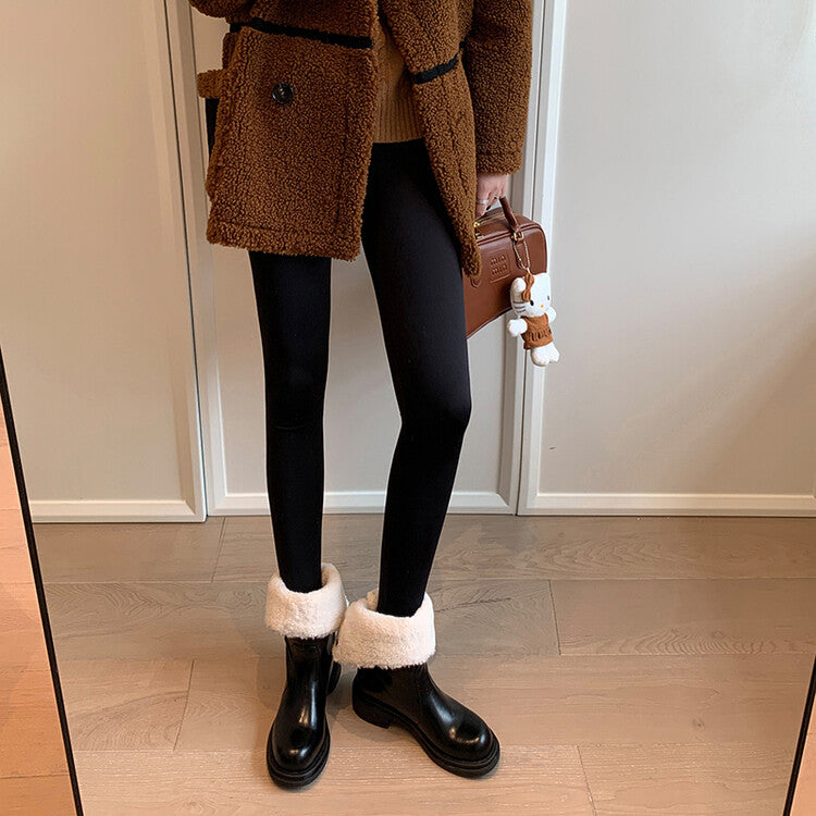 Karin Luna Classic Basic Style   Convertible Foldable Hidden Buckle Snow Fur Shoes Full cowhide Basic Flat Short Boots