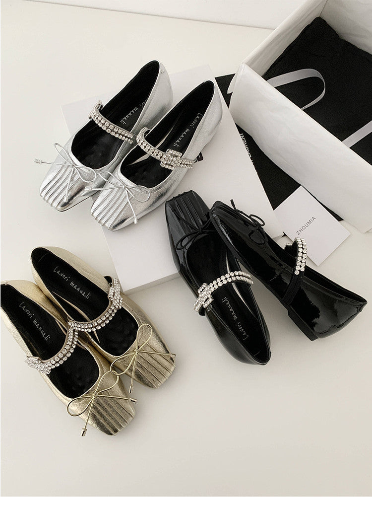 Karin Luna In Stock Spot Goods  Vintage Sweet Rhinestone One-Strap Granny Flats
