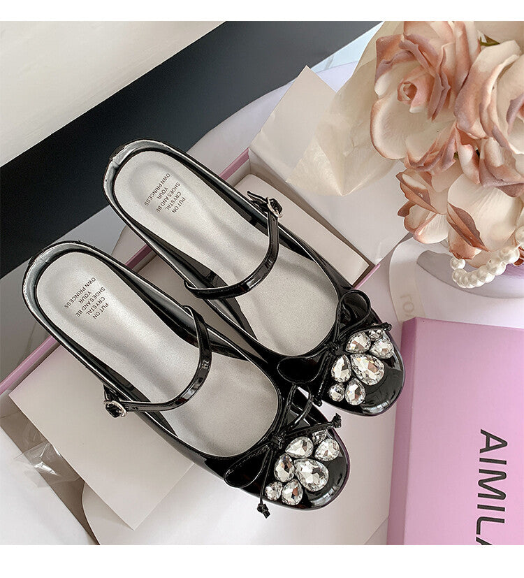 Karin Luna In Stock In Stock  Rhinestone One-Strap Round-Toe Slip-On Height-Increasing Soft Slippers