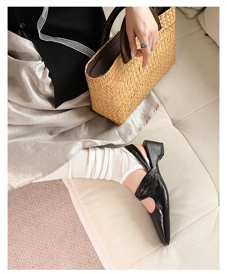 Karin Luna In Stock  Spot Goods Small Square Toe Wrinkled Chunky Heel Closed-Toe Sandals