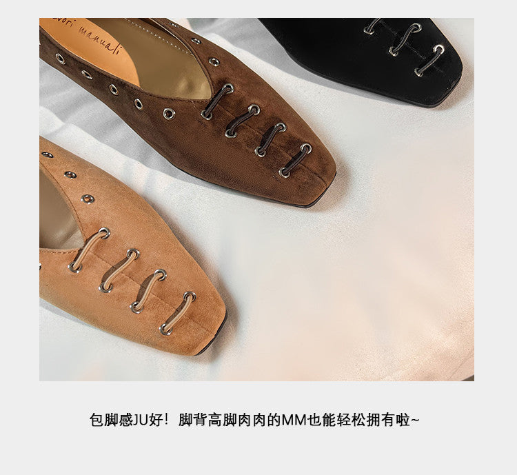 Karin Luna In Stock Spot Goods    Old Money Style Square Toe Suede Flats