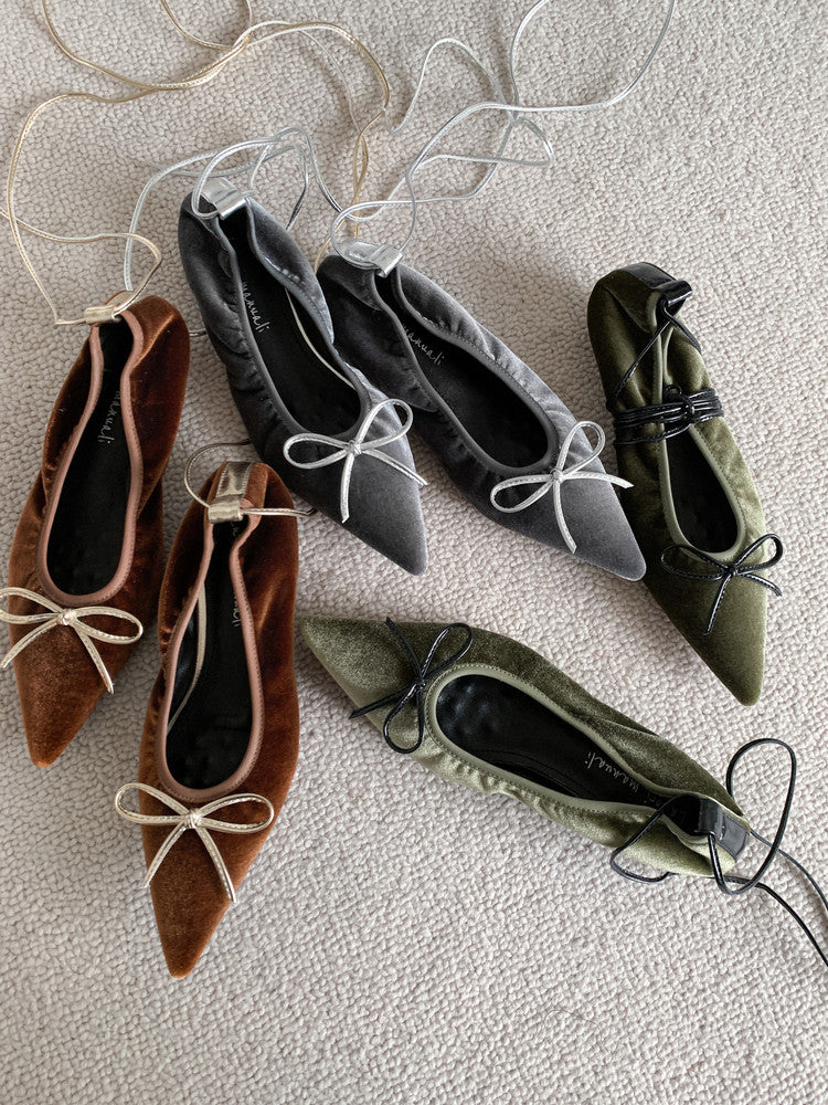 Karin Luna In Stock In Stock Retro Velvet Pointed Toe Bowknot Single Shoes