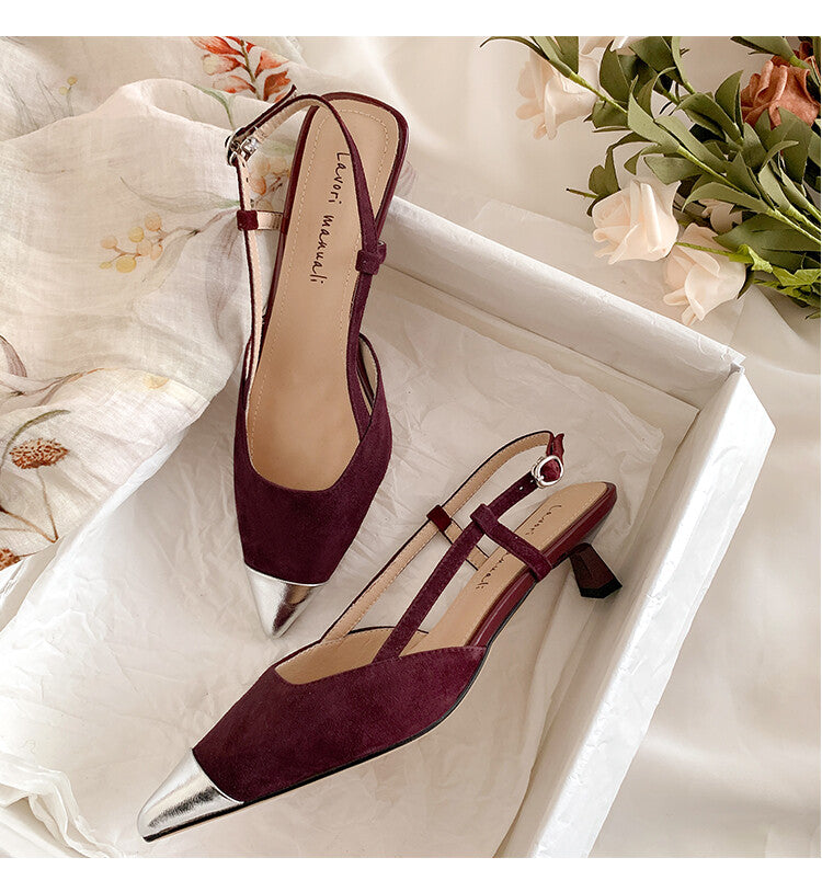 Karin Luna In Stock 24New Year's stock is now available Color Block Pointed Toe Full Leather Sandals