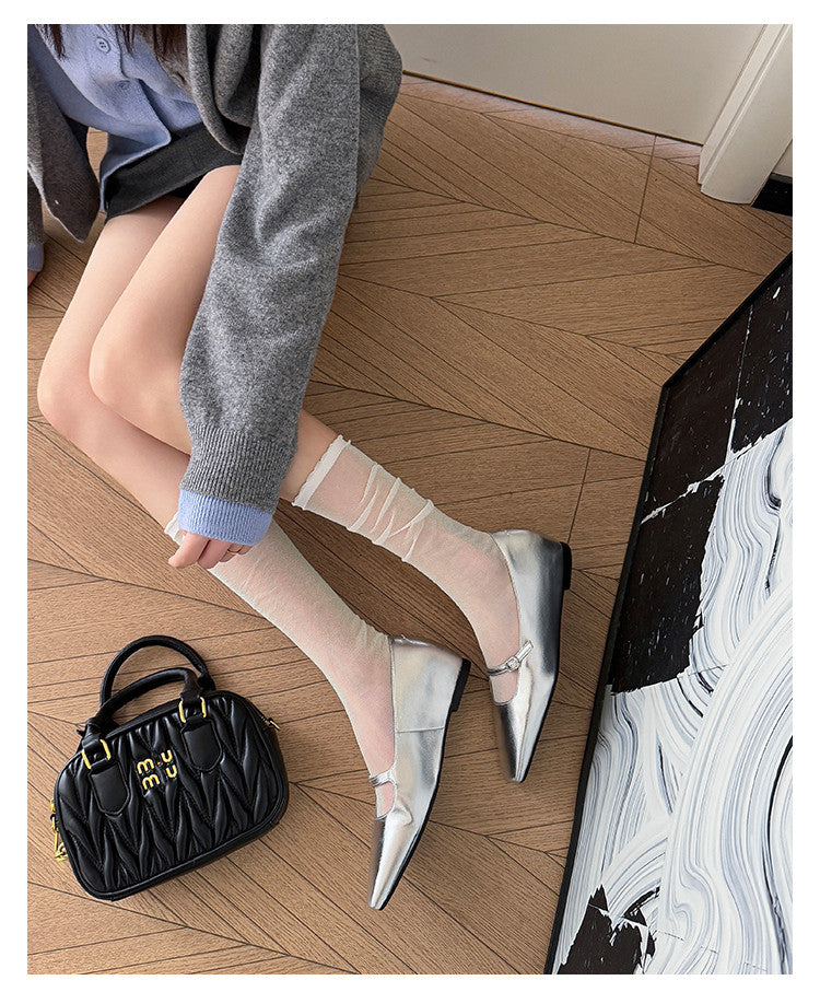 Karin Luna In Stock Spot Goods  Elegant Square-Toe One-Strap Height-Increasing Flats