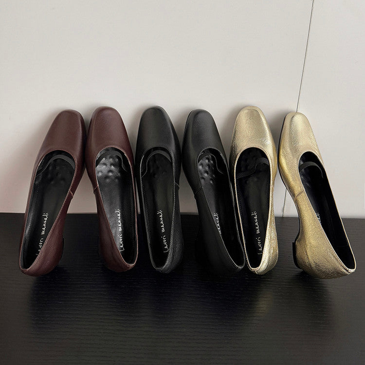 Karin Luna In Stock Spot Goods    Retro Elastic Band Chunky Heel Single Shoes