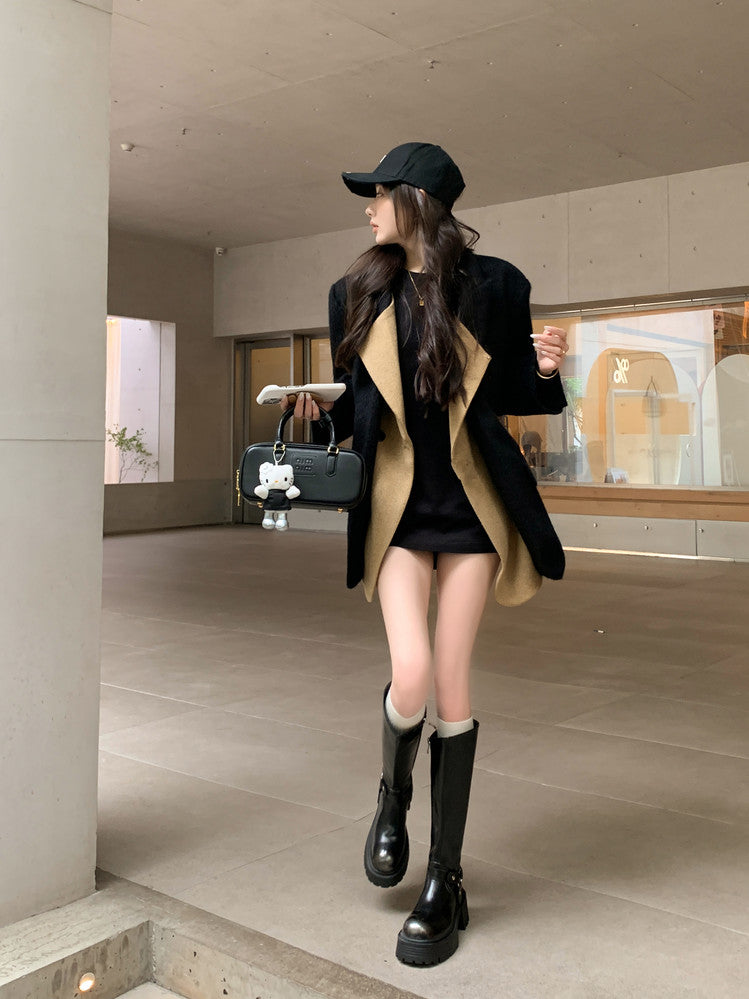 Karin Luna In Stock Spot Goods Round Toe Thick Sole Belt Buckle Straight Long Boots