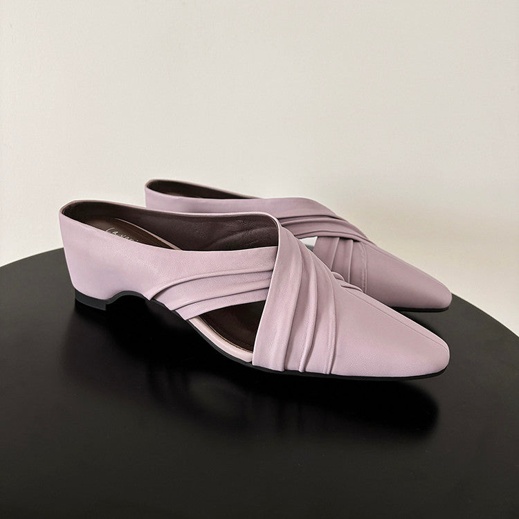 Karin Luna In Stock In Stock Basic Elegant Fairy Style Small Square Toe Sheepskin Slippers