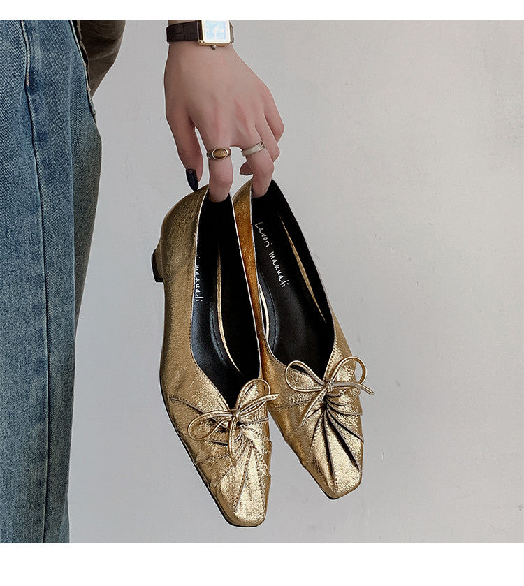 Karin Luna French Style Wrinkled Square Toe Height-Increasing Flats