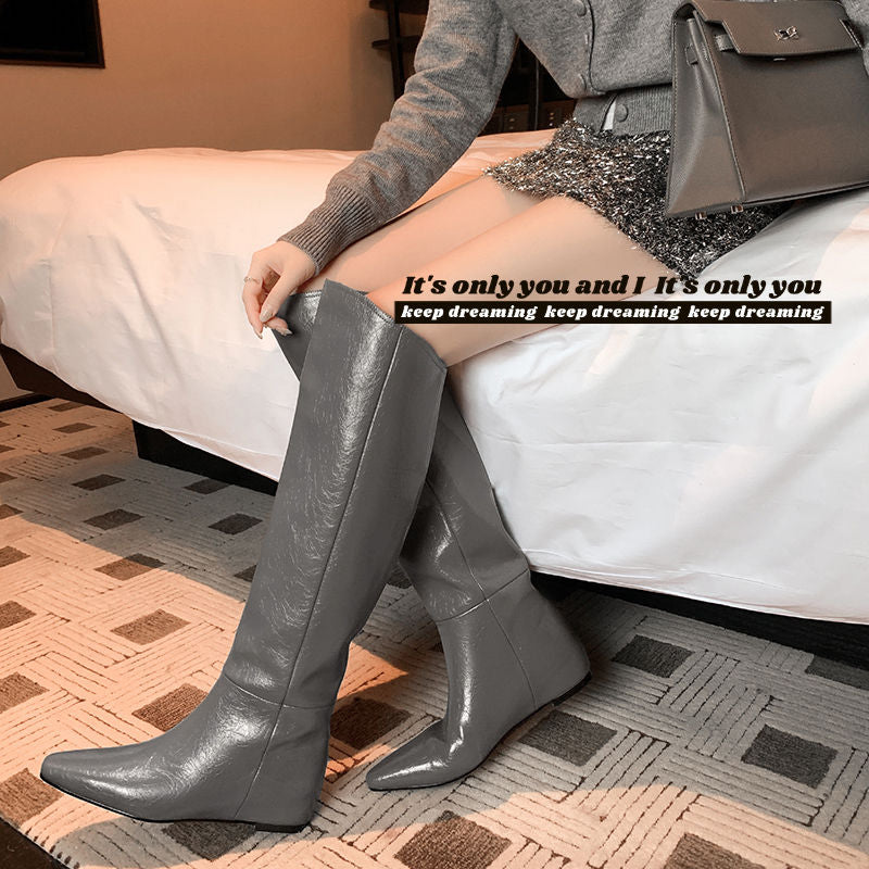 Karin Luna Elegant Style Slanted Inner Height-Increasing Long Boots