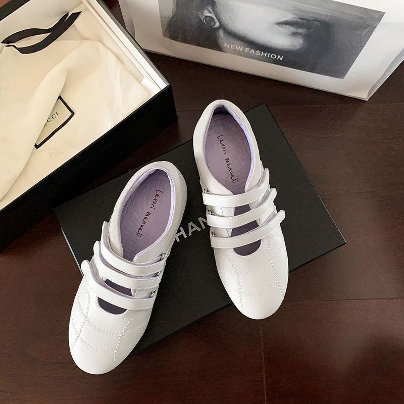 Karin Luna Casual Shoes Series~  In Stock In Stock Magic Tape Round Toe Internal Height Increase Single Strap Flats