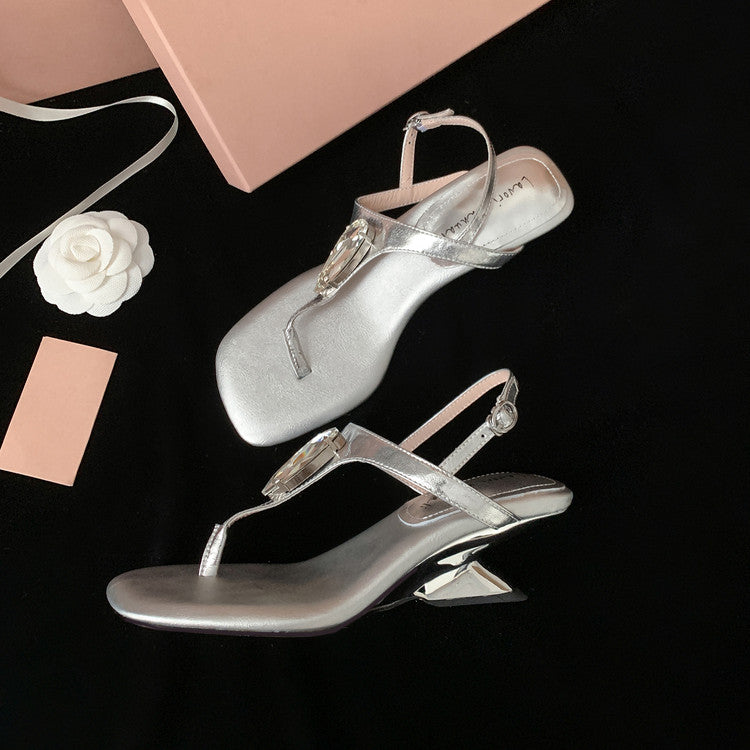 Karin Luna Bestseller Element Square Toe Irregular Heel Super Stable Toe Clip Sandals
