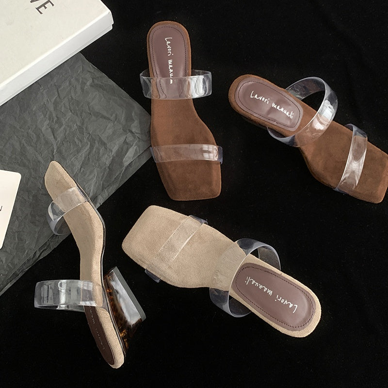 Karin Luna Hot-Selling Amber Element~Spot Goods Spot Goods Transparent tpu   Minimalist Square-Toed One-Strap Slippers