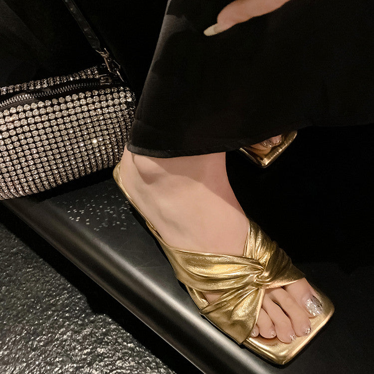 Karin Luna In Stock Spot Goods   Absolutely amazing4Color Cross Strap Thick Heel Square Toe Soft Slippers