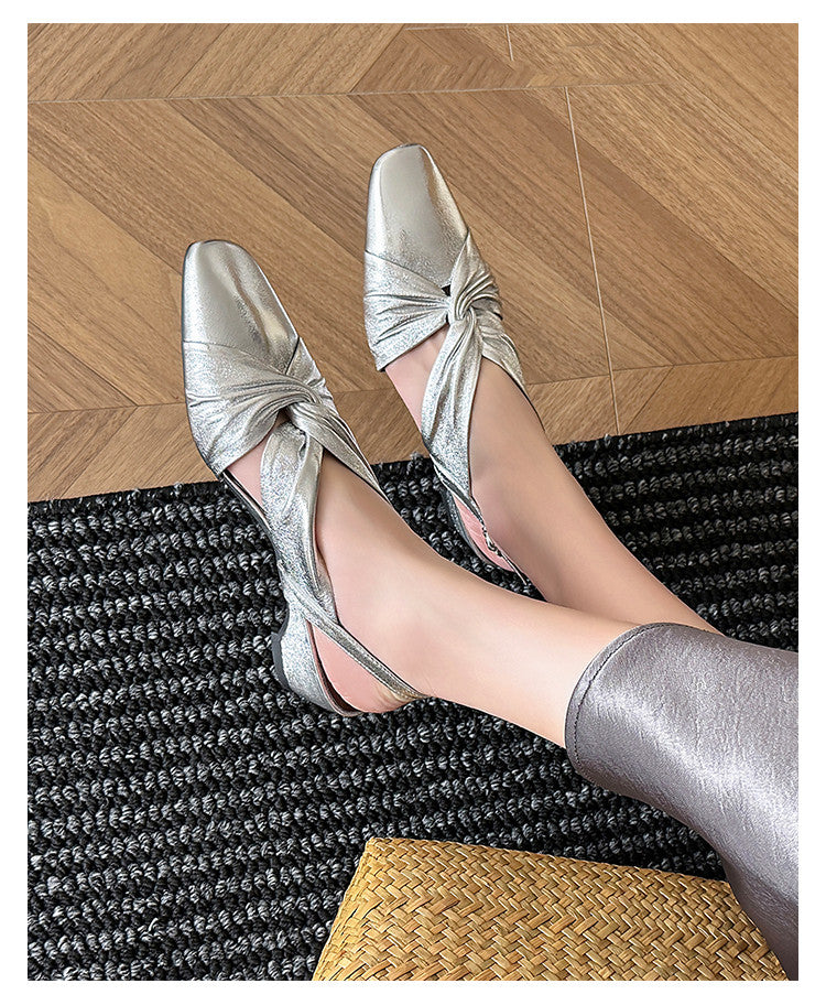 Karin Luna French Retro Wrinkled Small Square Toe Elegant Closed-Toe Sandals