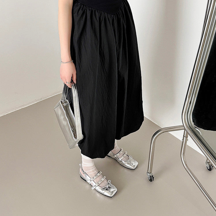 Karin Luna In Stock In Stock  Square Toe Bowknot Pearl Strap Closed-Toe Sandals