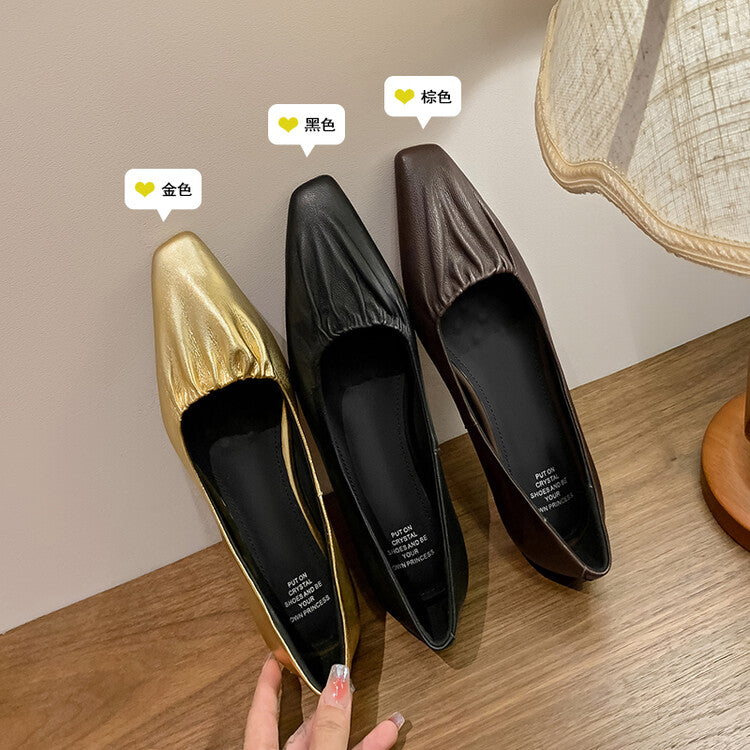 Karin Luna fell in love at first sight~ Spot Goods  Spot Goods Vintage Wrinkled Hollow Soft Sheepskin Elegant Versatile Single Shoes