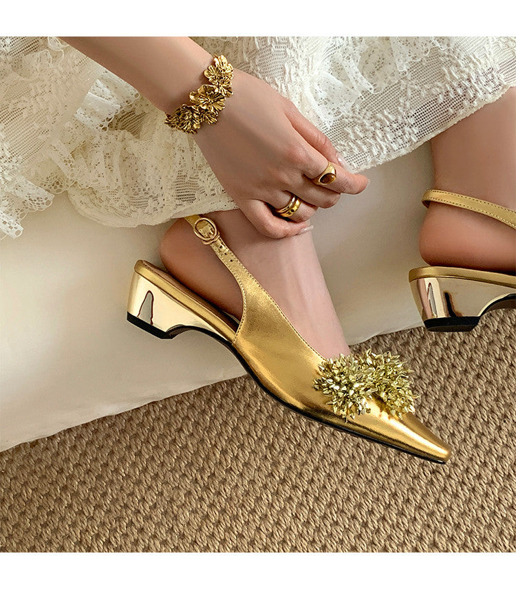 Karin Luna Brilliant Fireworks~Elegant Square-Toed Closed-Toe Chunky Heel Sandals