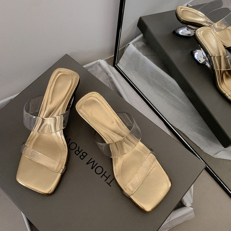 Karin Luna In Stock Spot Goods Transparent Sequin Irregular Heel Strap Sandals