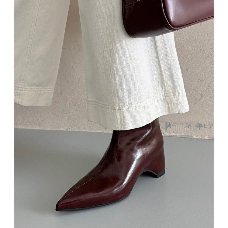 Karin Luna Elegant Pointed Toe Hidden Wedge Short Boots