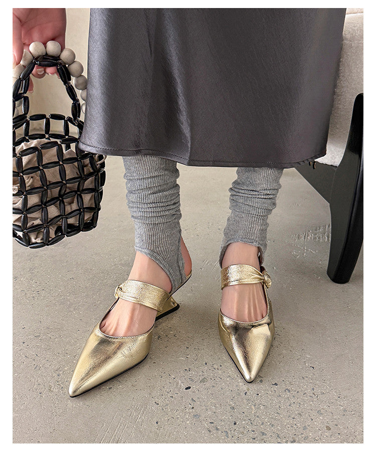 Karin Luna In Stock Spot Goods  Pointed Toe Irregular Heel Elegant Retro Strap Slippers