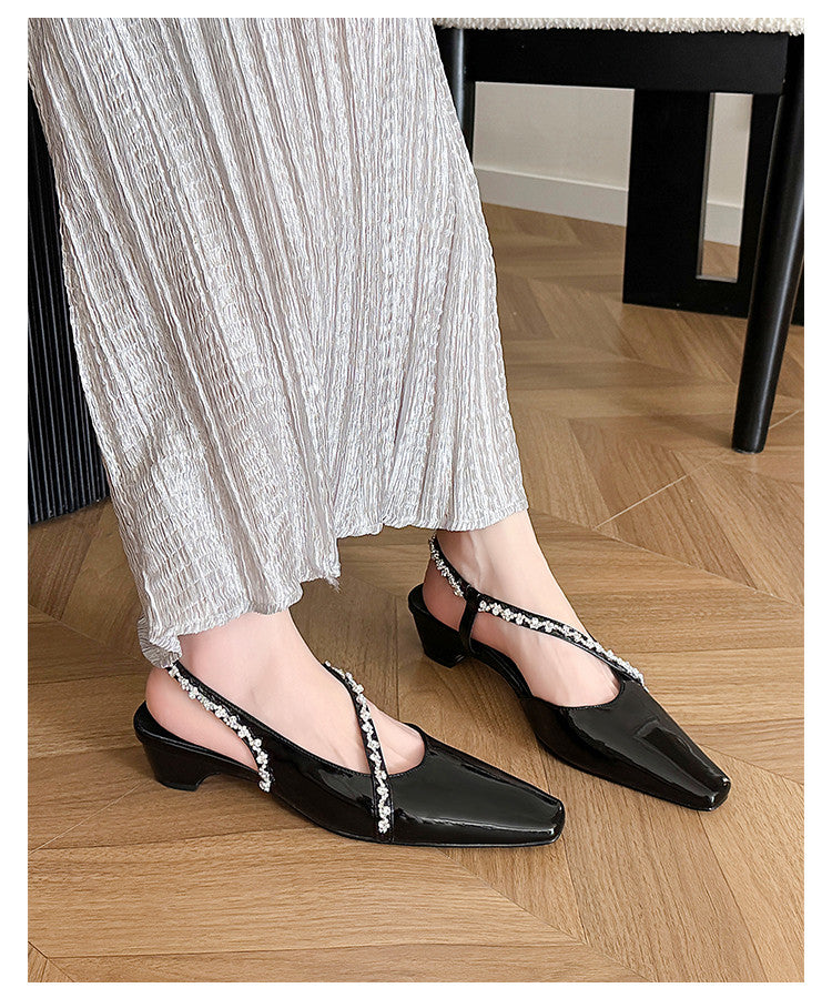 Karin Luna In Stock In Stock  Fresh Summer Vibes  Rhinestone Small Square Toe Elegant Closed-Toe Sandals