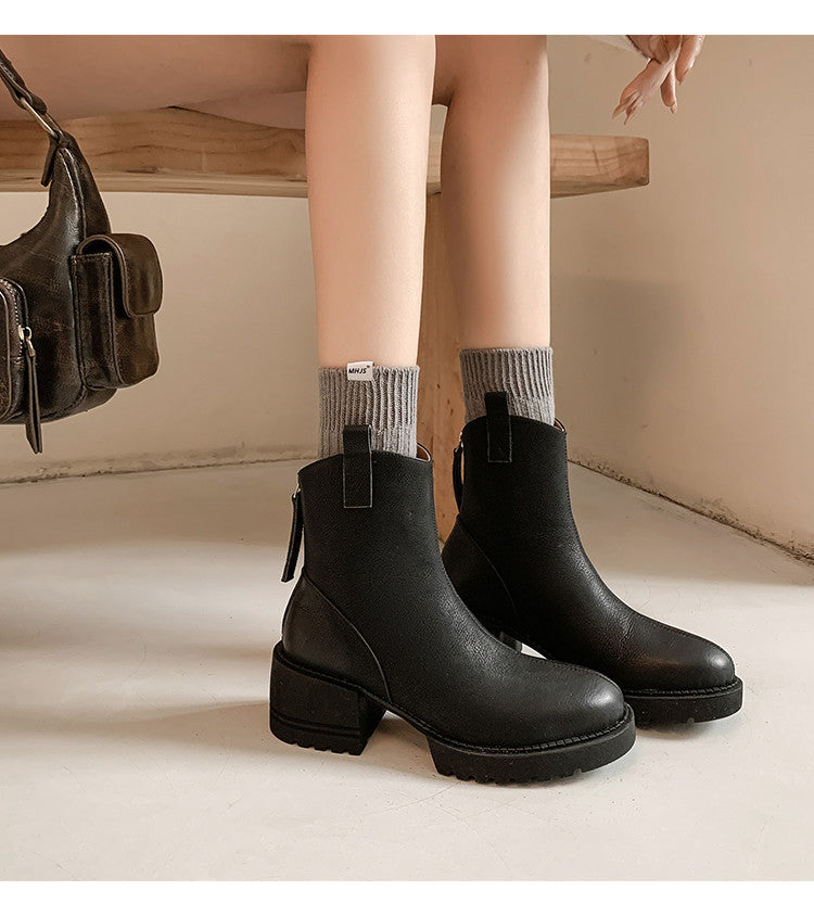 Karin Luna In Stock Versatile Round Toe Chunky Heel Ankle Boots