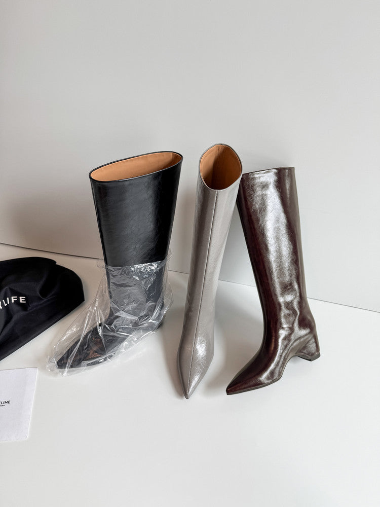 Karin Luna Minimalist Style High Tube Pointed Toe Hidden Heel Boots