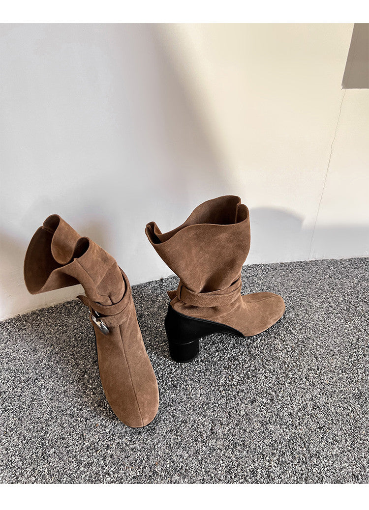 Karin Luna In Stock Spot Goods  Belt Buckle High Heel Large Tube Small Short Boots