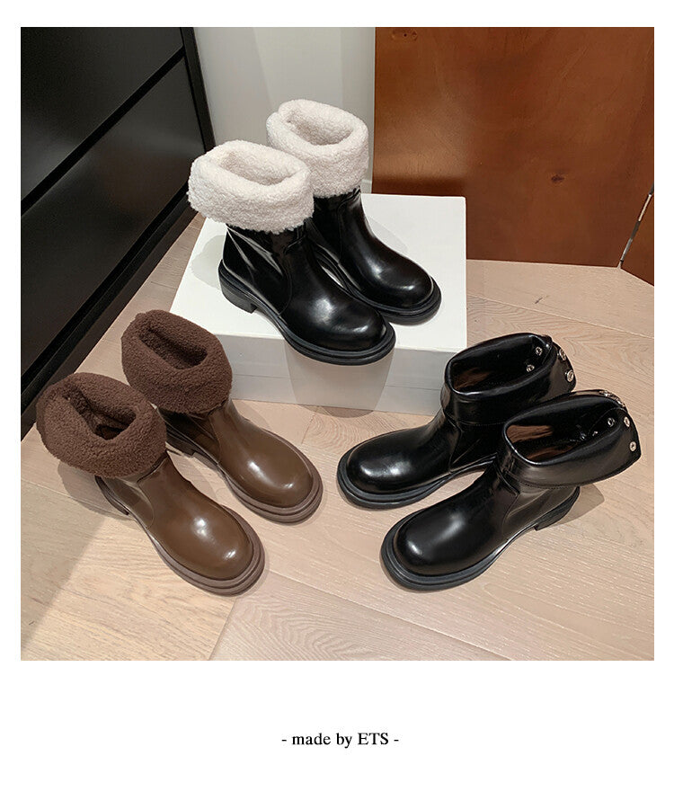 Karin Luna Classic Basic Style   Convertible Foldable Hidden Buckle Snow Fur Shoes Full cowhide Basic Flat Short Boots