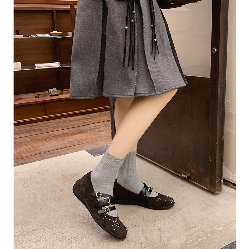 Karin Luna In Stock Spot Goods Studded Rivet Hidden Wedge Mary Jane Shoes