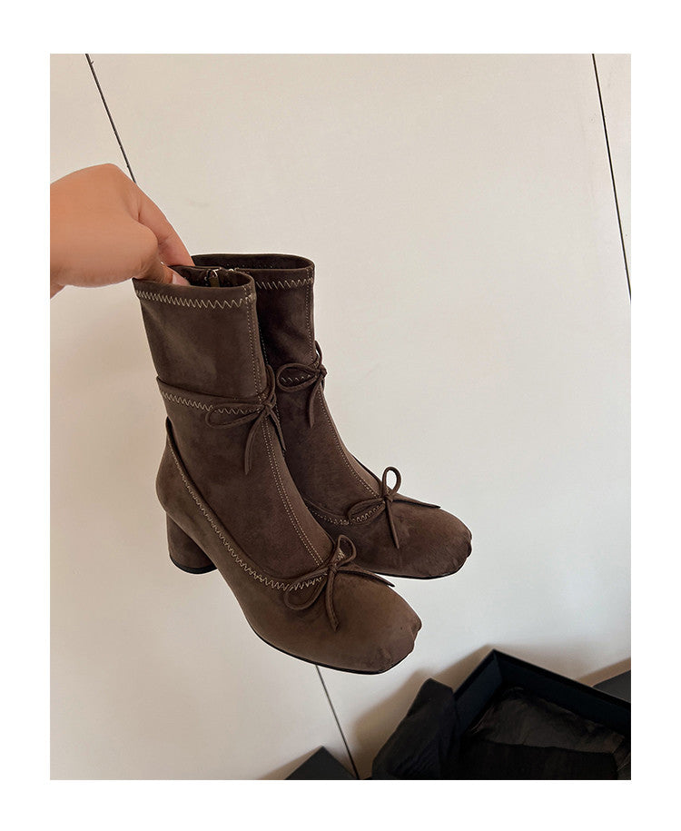 Karin Luna In Stock Spot Goods Hot-Selling Sweet Standard Bow Round-Toe Slim Short Boots