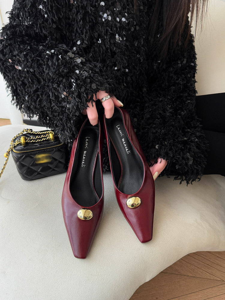 Karin Luna In Stock In Stock ~Basic Versatile French Style Small Square Toe Shallow Mouth Single Shoes