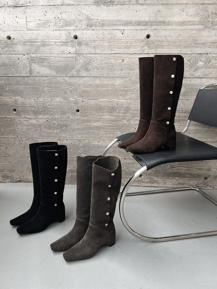 Karin Luna Bestseller Hot-Selling Hidden Buckle Lazy Style Square-Toe Height-Increasing Suede Western Boots