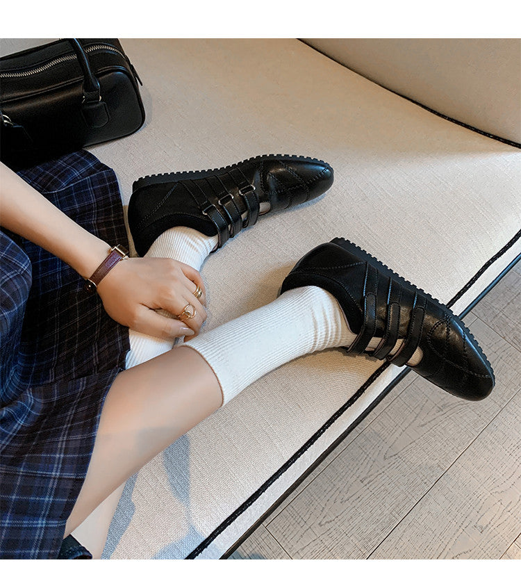 Karin Luna Casual Shoes Series~  In Stock In Stock Magic Tape Round Toe Internal Height Increase Single Strap Flats