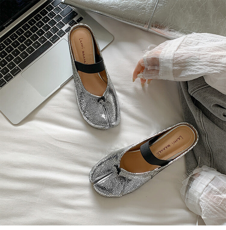 Karin Luna Classic Split-Toe Shoes  Explosive Pattern One-Strap Mary Jane Height-Increasing Full Leather Closed-Toe Slippers