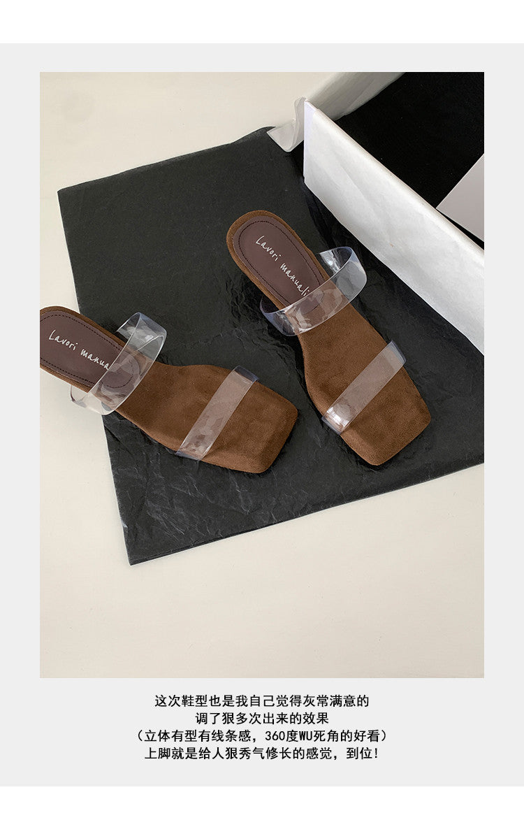 Karin Luna Hot-Selling Amber Element~Spot Goods Spot Goods Transparent tpu   Minimalist Square-Toed One-Strap Slippers