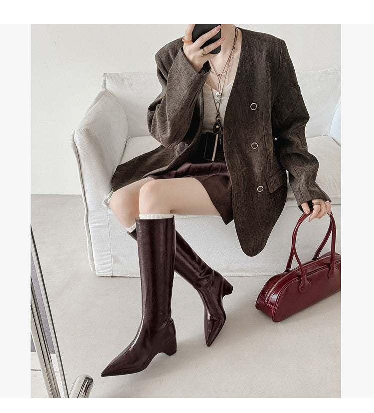 Karin Luna Elegant Style Pointed Toe Internal Height Increase Long Boots