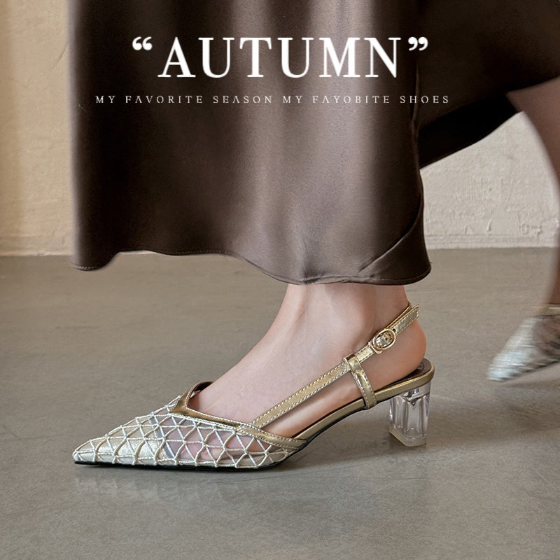 Karin Luna Mesh Series~Crystal Heel Pointed Toe Mesh Elegant Sandals