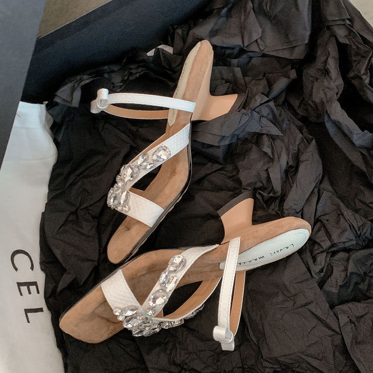 Karin Luna In Stock In Stock  Square Toe Rhinestone Bow Suede Slippers