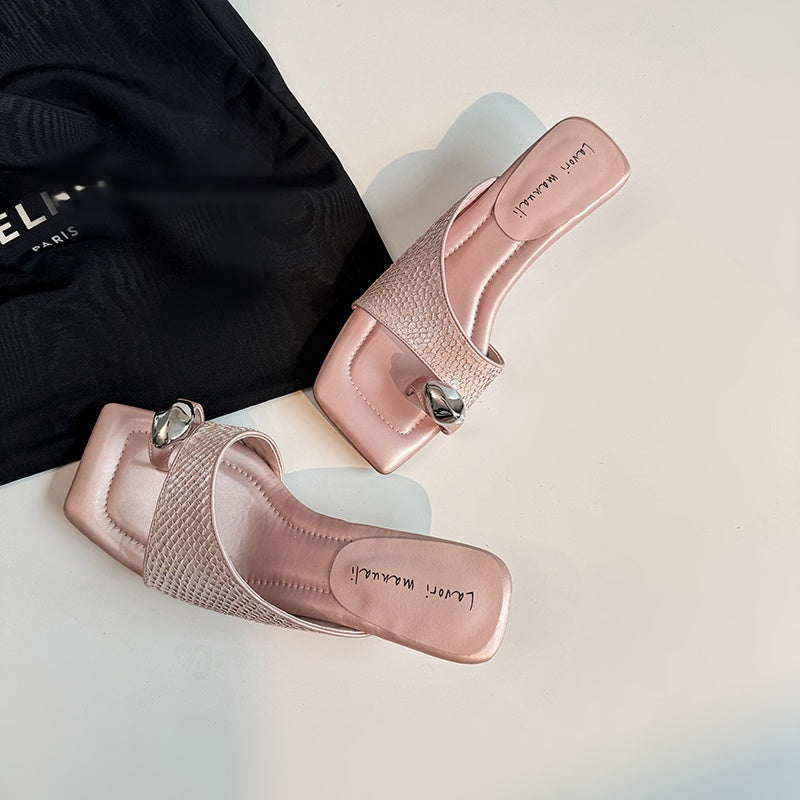 Karin Luna Fish Skin Series~Minimalist Square Toe Popular Irregular Heel Slippers