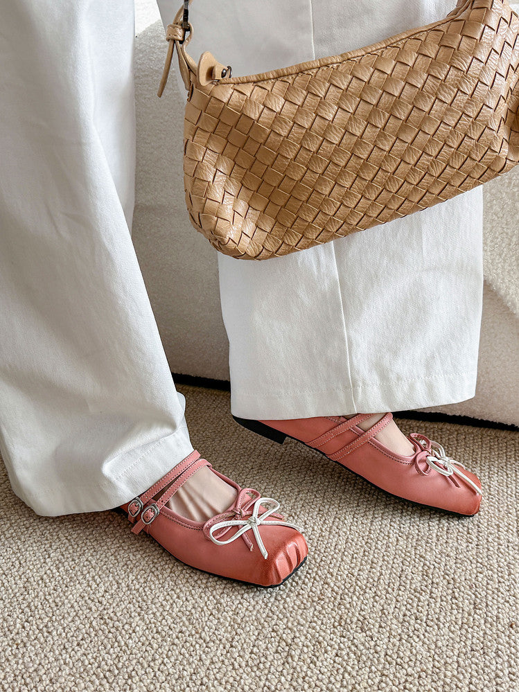 Karin Luna In Stock In Stock   Summer New Sweet Bowknot Color Block Square Toe Height-Increasing Slippers