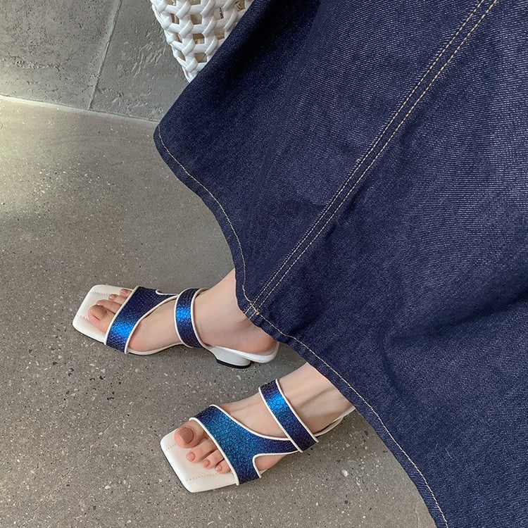 Karin Luna Fish Skin Series~Minimalist Square Toe Popular Irregular Heel Slippers