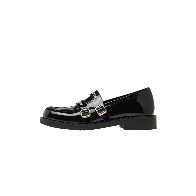 Karin Luna In Stock Spot Goods  Retro Style Slip-On Metal Buckle Loafers